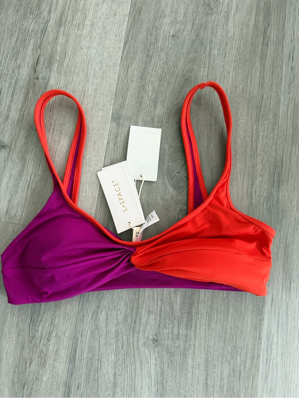 ❤️ l*space Cardi Top - Purple & Red Twist-Front Bralette Bikini Top